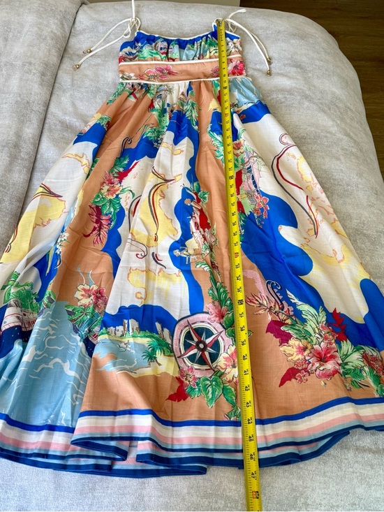 Zimmermann Alight Picnic Nautical Map Midi Dress Linen Blue Print - Picture 14 of 16